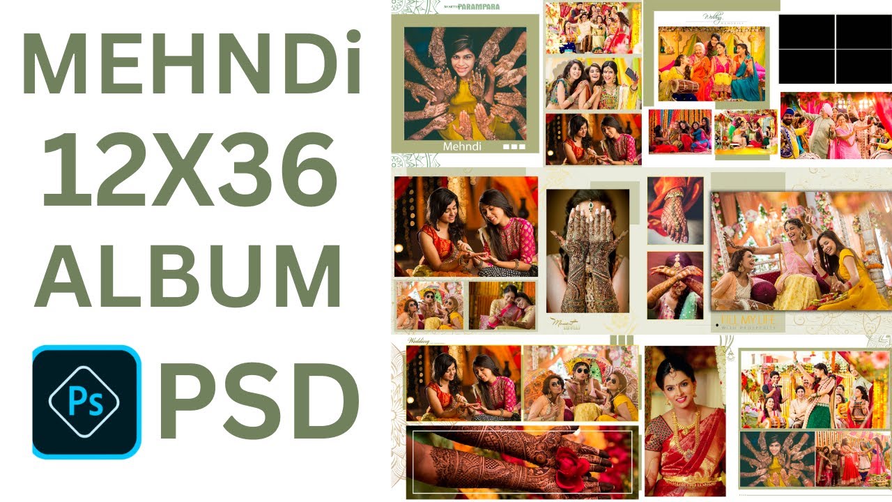 New 2022-2023 Wedding MEHNDI  Album PSD Templates Sizes12x36.Download