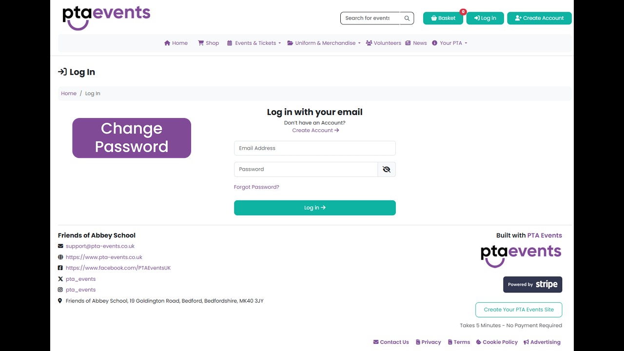 PTA Events Tutorials: I can't login. How can I change my password