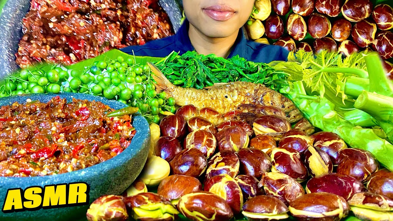 ASMR JENGKOL TUA, BATANG PEPAYA, LEUNCA, DAUN PEPAYA, DAUN SINGKONG, IKAN GORENG MUKBANG INDONESIA 