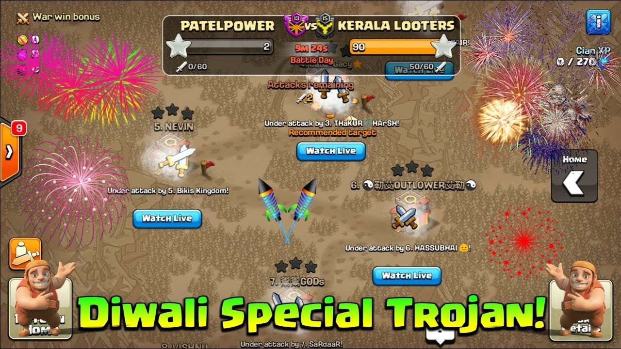 Diwali Special Trojan War In Clash Of Clans |60 Attacks In  Last 10 Min