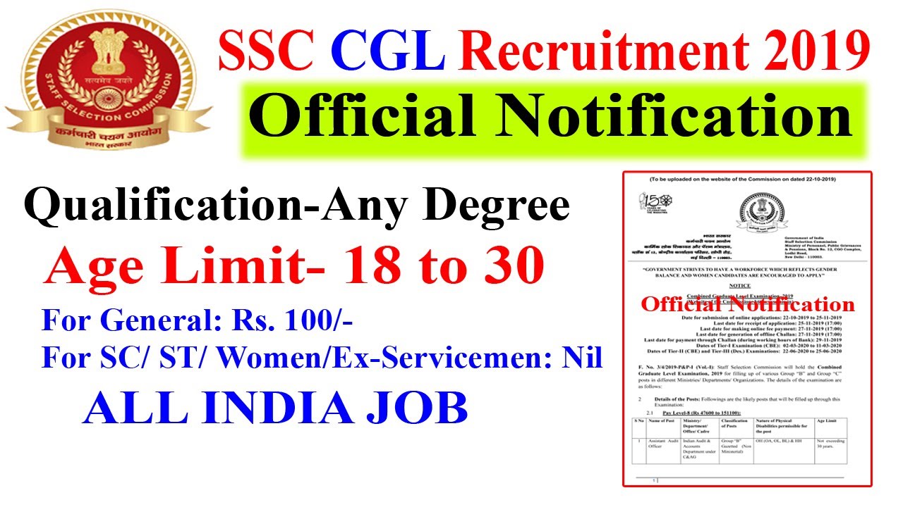 SSC CGL RECRUITMENT 2019 / SSC Combined Graduate Level notification 2019