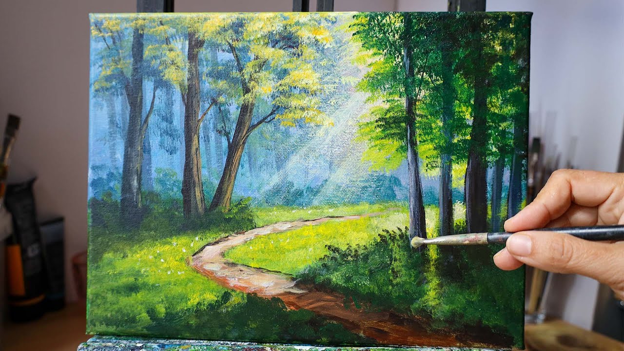 How to Paint a Glowing Forest Path | Realistic Landscape Painting Tutorial for Beginners