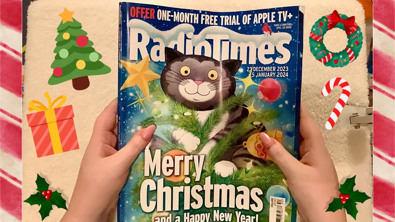 Festive ASMR| Flipping through Christmas Radio Times 2023 - crinkly paper, acrylic nails, relaxing