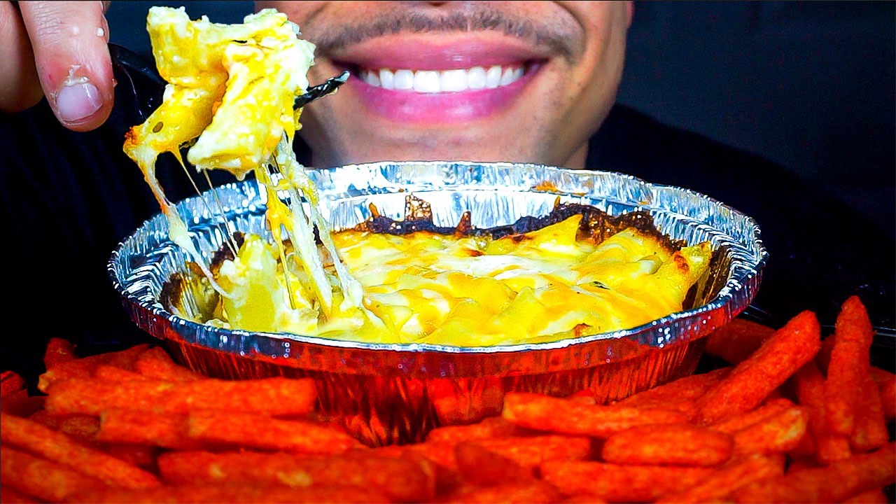 CHEESY MAC AND CHEESE CRUNCHY HOT FRIES ASMR EATING MOUTH SOUNDS NO TALKING MUKBANG
