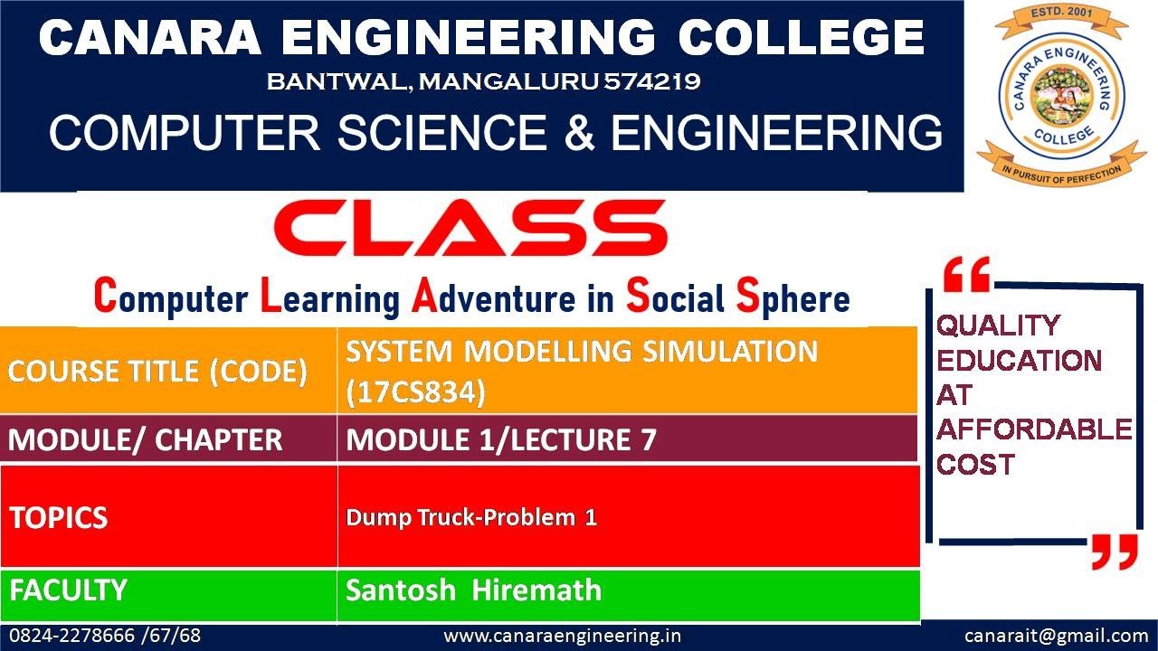 VTU SMS (17CS834) SYSTEM MODELLING & SIMULATION [Dump Truck-Problem] (M1 L7)