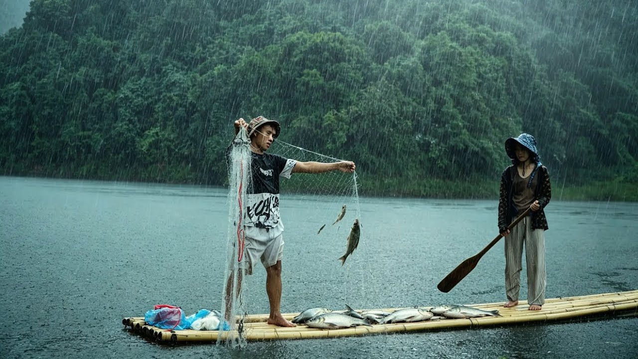Despite the storm: Pao and Ha caughta huge school of fish after the rain