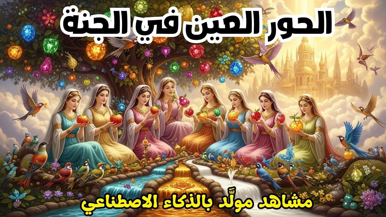 الحور العين في الجنة — مشاهد مدهشة من النعيم الأبدي بين القصور والأنهار بالذكاء الاصتناعي