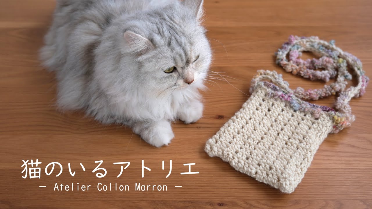 手紡ぎ糸で編むサコッシュ | アートヤーンの紹介 | 猫とのひと時 | 美味しいモンブラン【クリエイターと猫の日常】