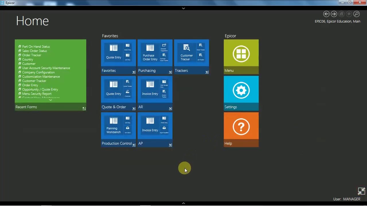 Epicor ERP Interface Walkthrough - Epicor E10 - Navigation