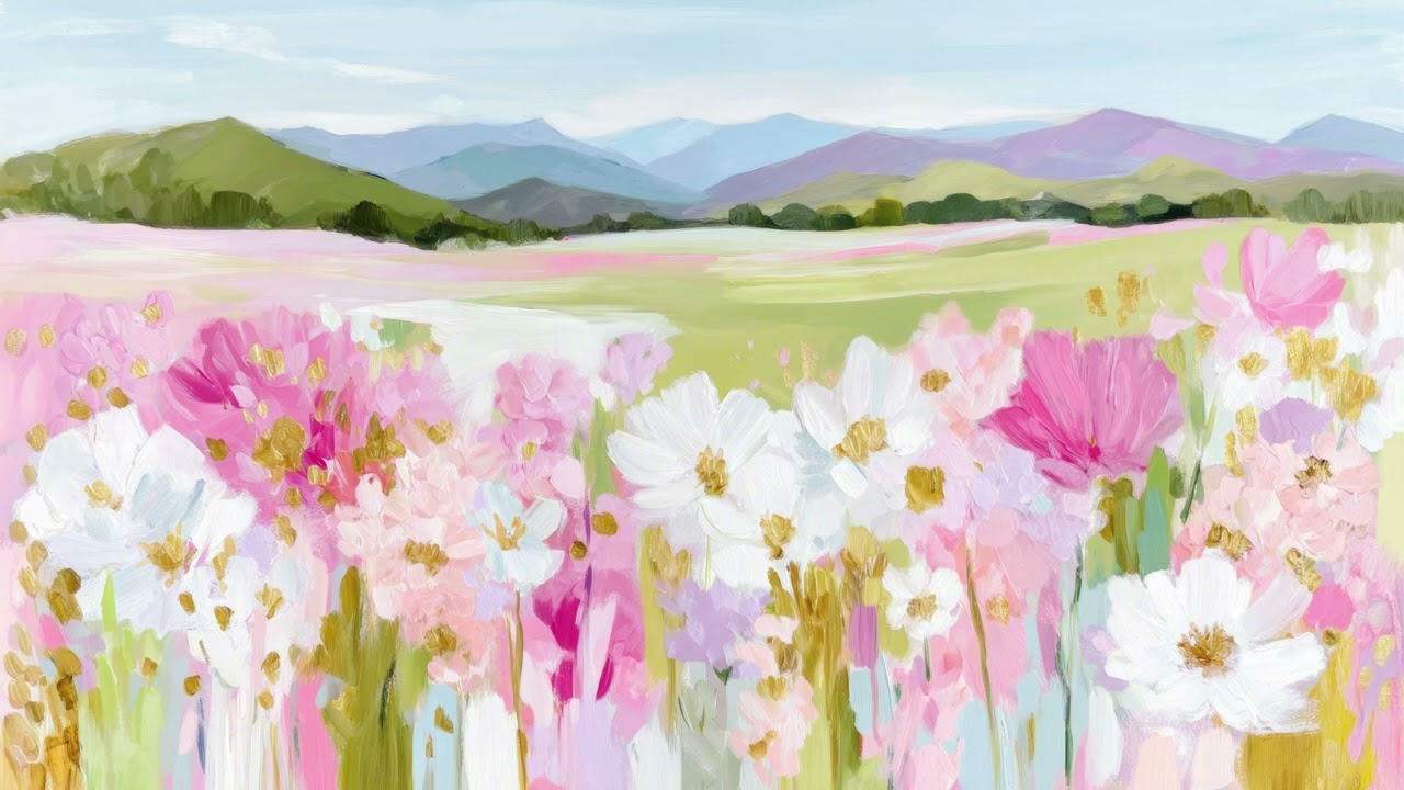 Wildflowers Meadow Spring Art TV Art 4K 🌼 Pastel Floral Field, Decorative Background