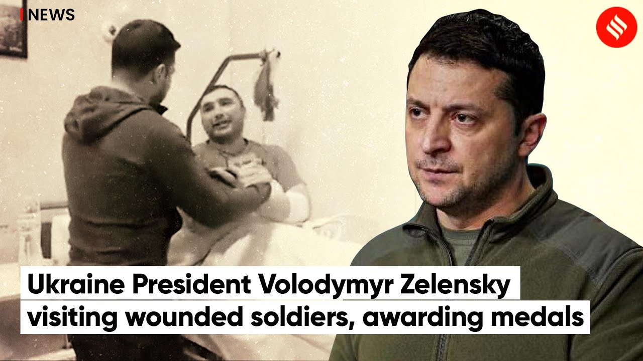 Ukraine President Volodymyr Zelensky visiting wounded soldiers, awarding medals