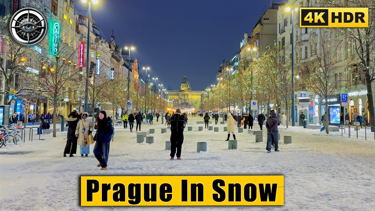 Prague Snow Apocalypse: Deep Snow Walk in the City Center | 4K HDR ASMR