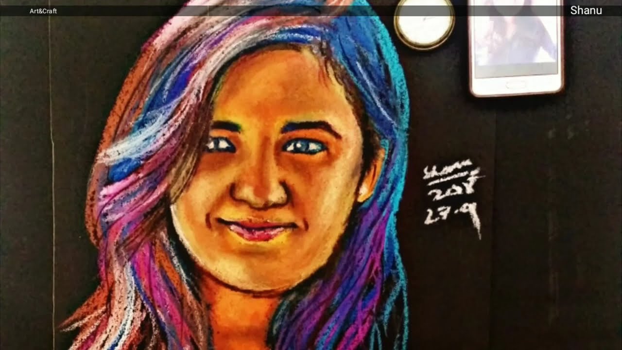 Portrait |Soft pastel (Chalk) | Black sheet | Time lapse