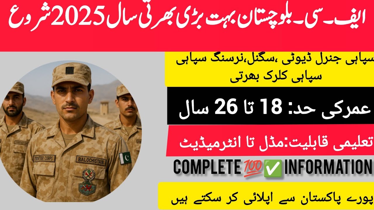 FC Balochistan 2025 Bharti | Sipahi, Clerk, Nursing, Signal Posts | Age Limit 18&ndash;26 | Full Details