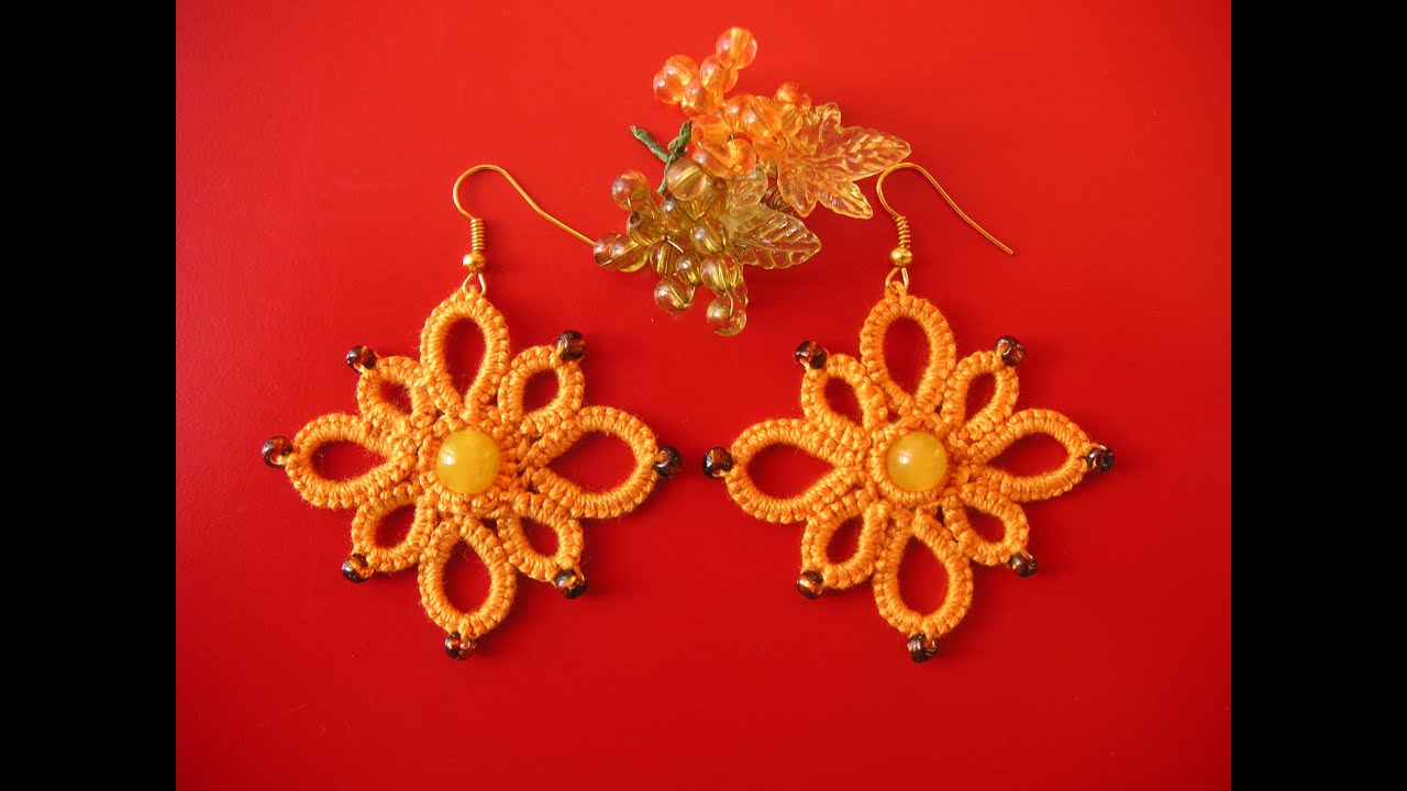 12' TUTORIAL ORECCHINI ROMBO PERLA CHIACCHIERINO AD AGO EARRINGS NEEDLE TATTING Frivolitè фриволите