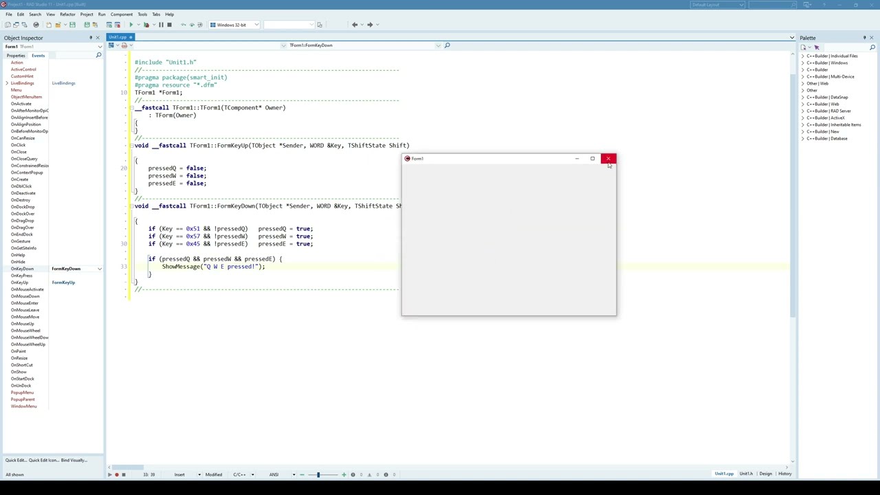 C++ Builder - Detect Multiple Keyboard Buttons Pressed On a Form