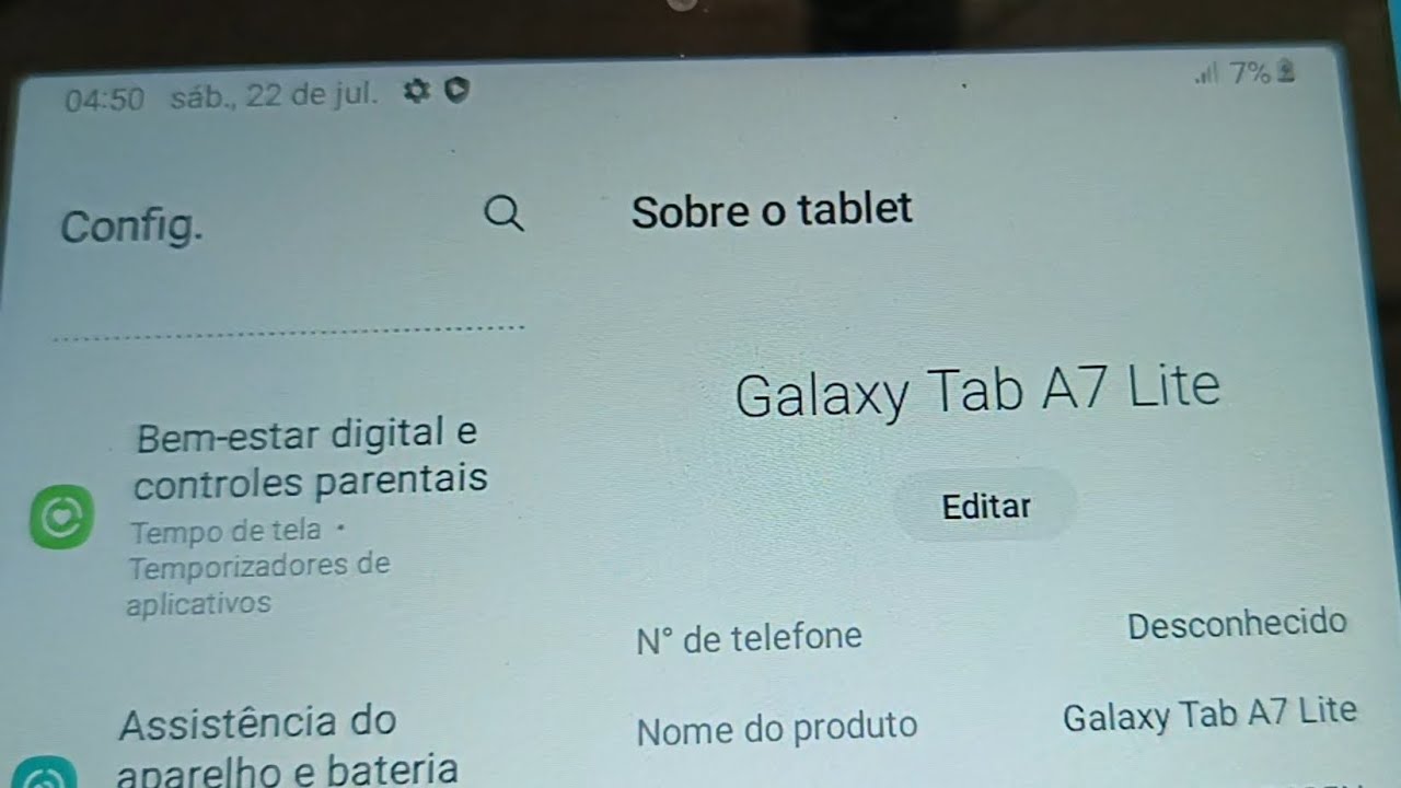 Tablet Samsung Galaxy Tab A7 lite não liga e não carrega
