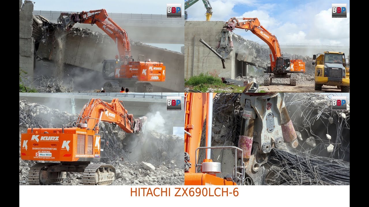 [MEGA Abbruch] HITACHI ZX690LCH-6 Brückenabriss / Bridge Demolition,  A6 Heilbronn, 20.06.2019.