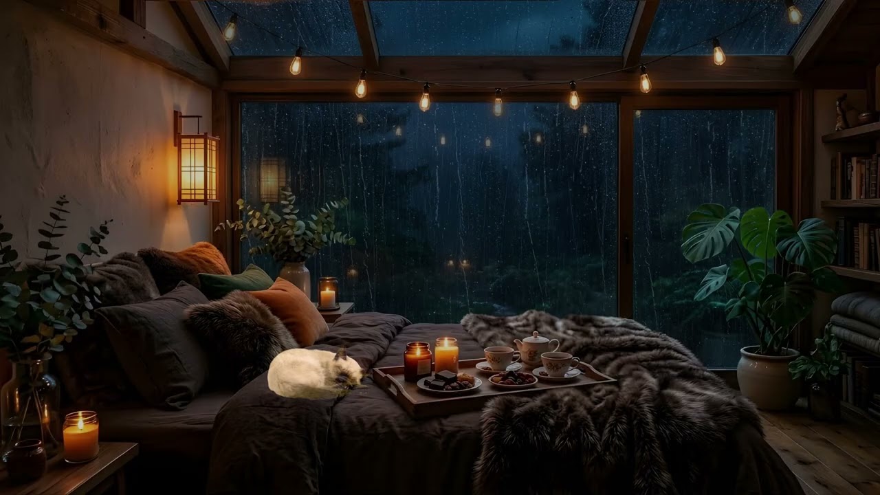 🌧️ Rain on Glass Roof with Thunder | Natural Sleep Sounds, No Fireplace