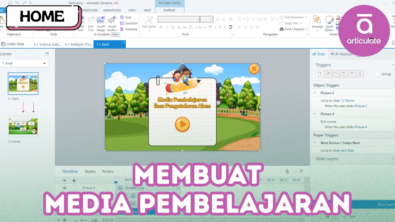 Tutorial Membuat Media Pembelajaran dengan Articulate Storyline - Home  - 1
