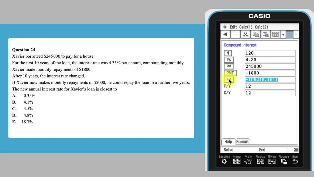 General Maths with ClassPad &ndash; calculating with a compound interest annuity or loan