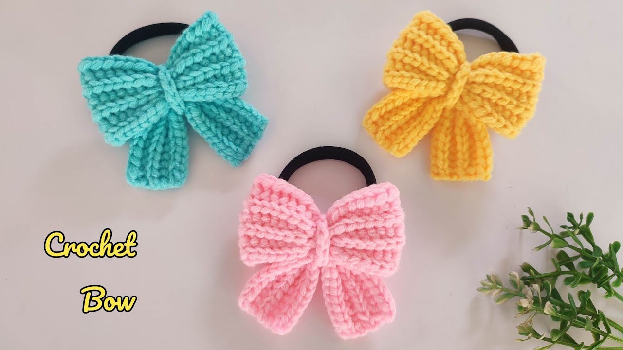 Crochet Bow Hair Tie 🎀🎀(ဖဲပွင့်ထိုးနည်း)
