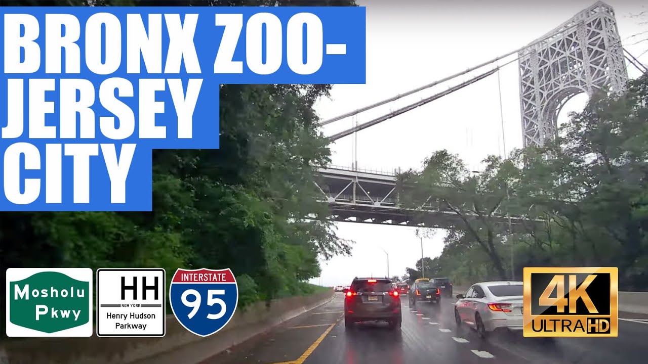 Driving Bronx Zoo to Jersey City via Moshulu Parkway, Henry Hudson Parkway & I-95 (4K)