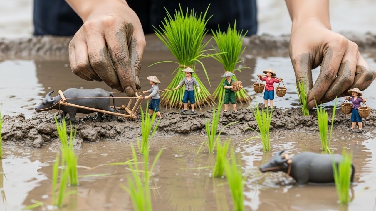 Extreme Miniature Farming! Tiny Buffalo Plowing & Realistic Rice Planting ASMR