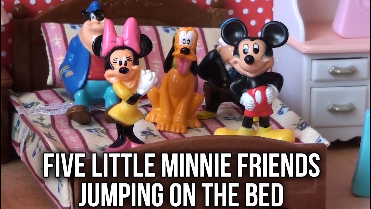 Five Little Minnie Friends Jumping on the Bed Nursery Song | Mickey Minnie Pluto Pete Chief O'hara