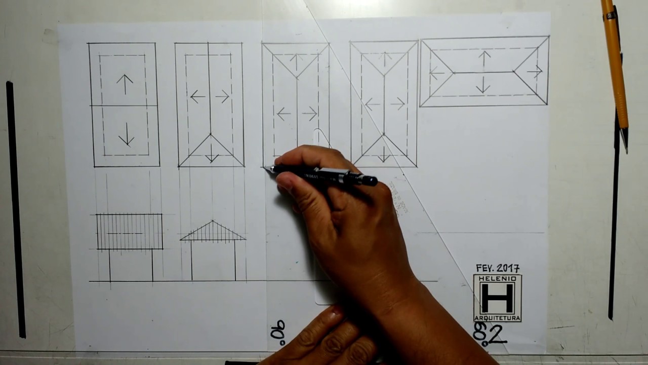 Divisão de Águas da Cobertura e Desenho das Vistas ou Fachadas.