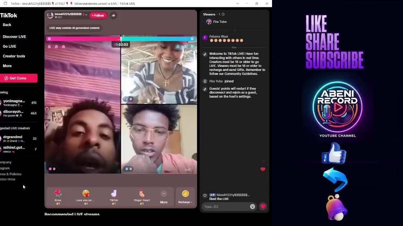 ኣሞራ ሰማይ 🦅. .🥷🏼. 💊. Now Live streaming of abeni record