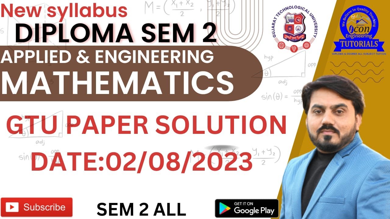 DIPLOMA SEM 2 MATHEMATICS GTU PAPER  SOLUTION  || APPLIED & ENGINEERING MATHEMATICS || 02/08/23