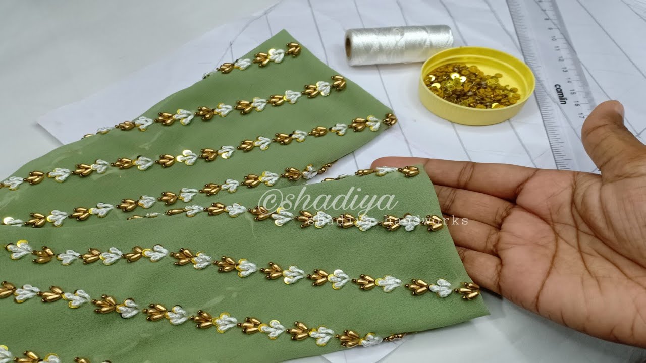 Unique hand embroidery sleeve design with long french knot and sequins|kurti salwar blouse sleeves