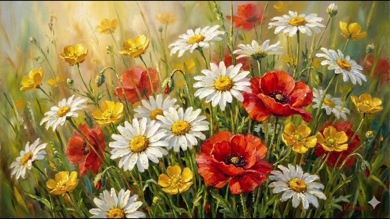 Wildflower Oil Painting | Still TV Art | Art Screensaver for TV | 1 Scene - 2 Hrs