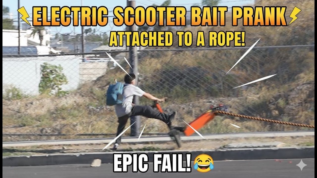 Electric Scooter attached to rope prank!