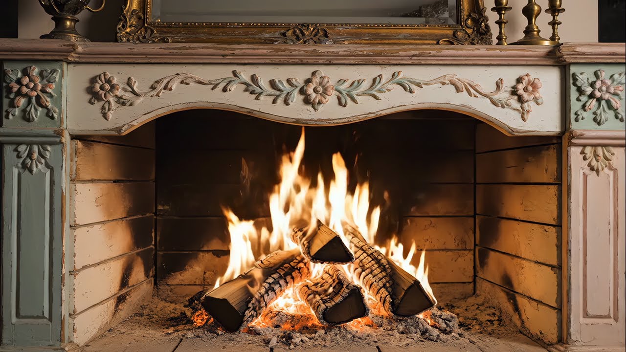| 4K | Vintage Shabby Chic Fireplace UHD 🔥 Gentle Fire Sounds for Relaxation (2 Hours) No Music