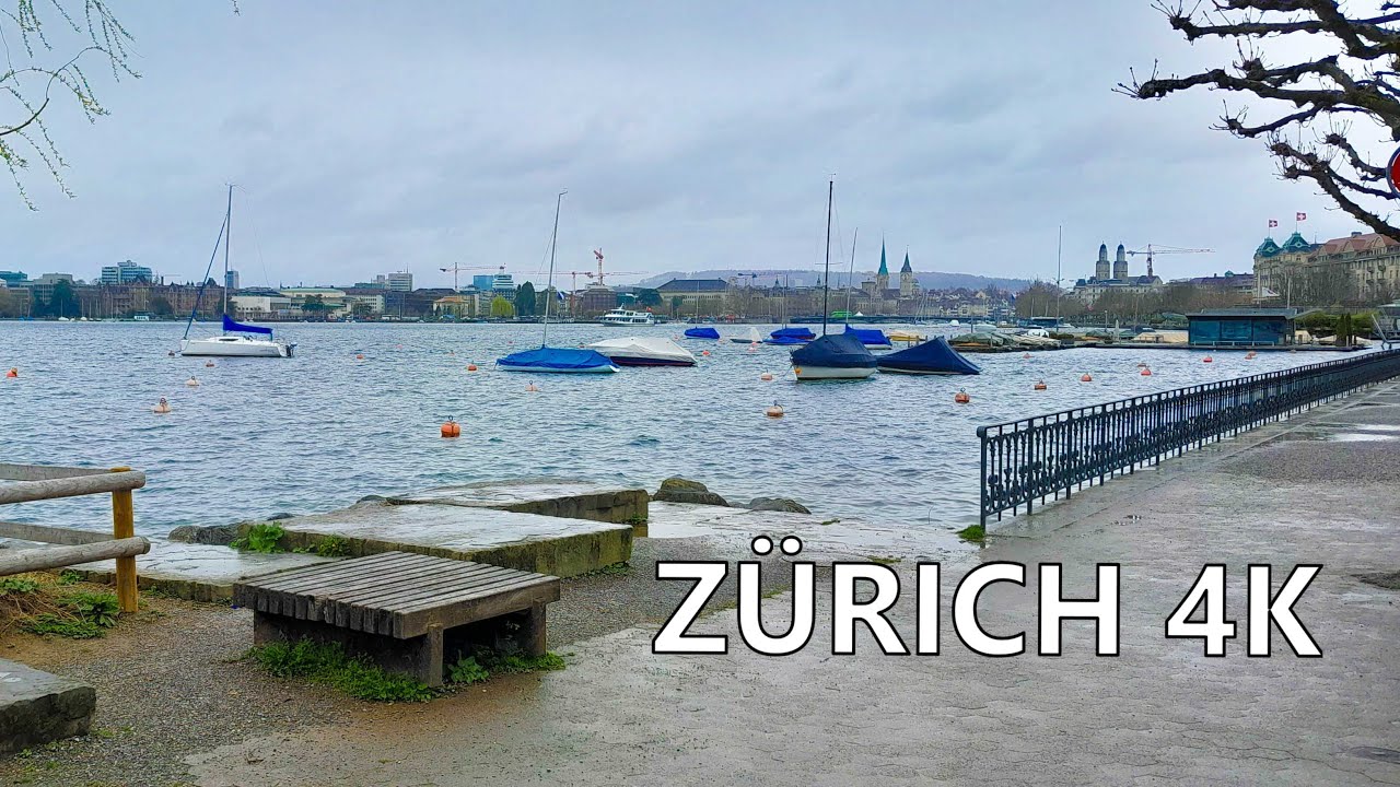Zurich Walk Lake Promenade in spring - SWITZERLAND [4K]