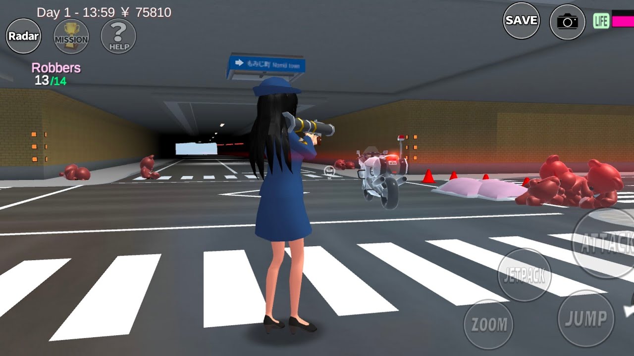 Sakura Rina police officer is fighting with robbers and do complete 3 levels of game Husabusa bike