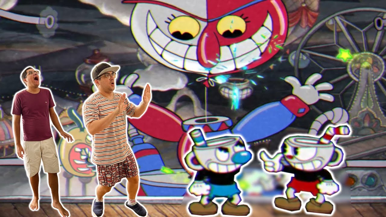 OS BONECOS CABEÇAS DE XÍCARAS ENFRENTARAM O PALHAÇO GIGANTE DE BALÃO!! - Cuphead