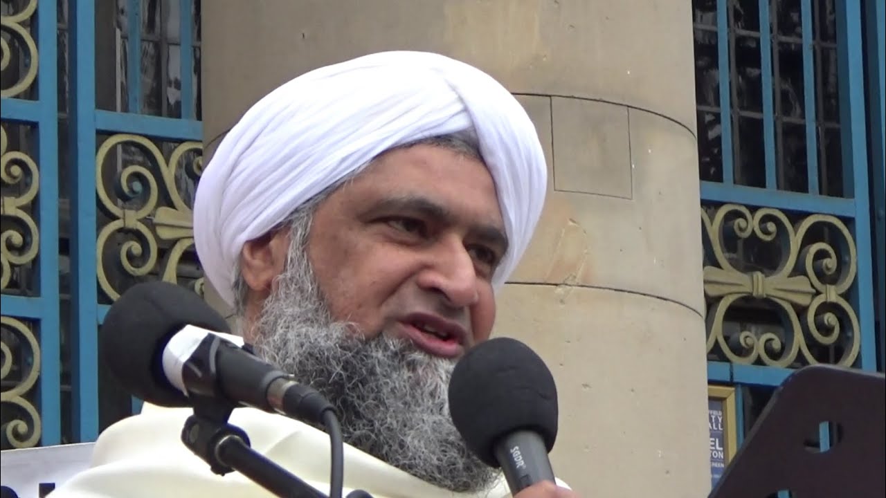 Maulana Shoaib Desai. a local Iman, speaks at the Stand Up to Racism rally in Sheffield.