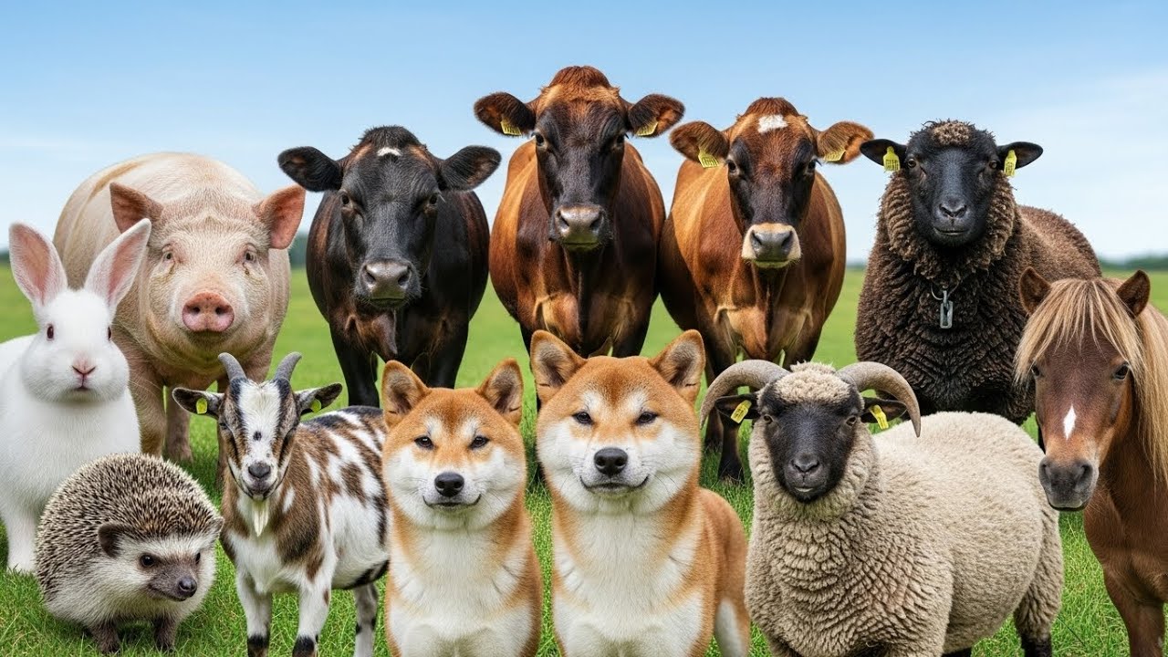 Cute Farm Animals: Goat, Pig, Sheep, Cow, Duck, Chicken, Dog, Cat