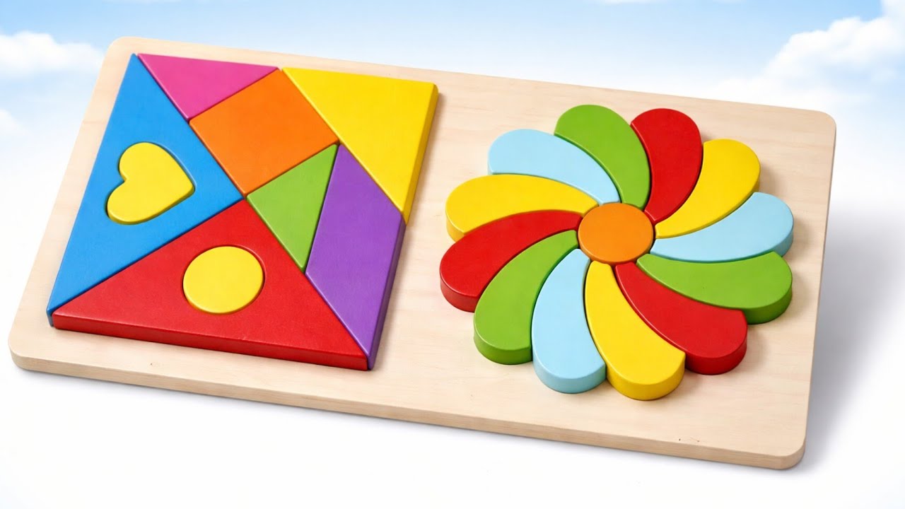 Colorful Wooden Puzzle for Kids | Montessori Shapes & Flower Puzzle Toy 🌈🧩