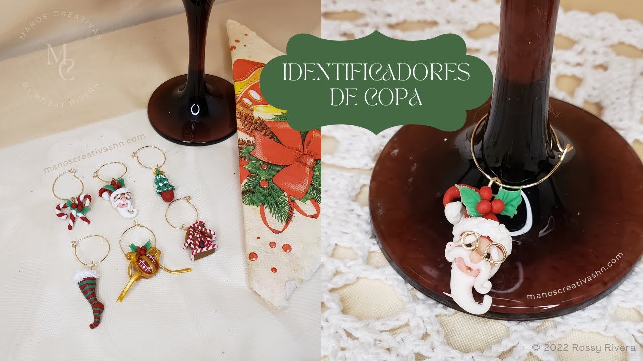 Cómo hacer Identificadores de Copa Navideños en Porcelana Fría | ¡6 IDEAS! | Manos Creativas