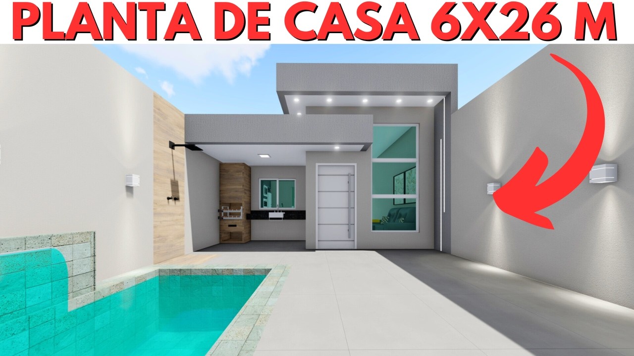 PLANTA DE CASA 6X26 METROS COM 3 QUARTOS!