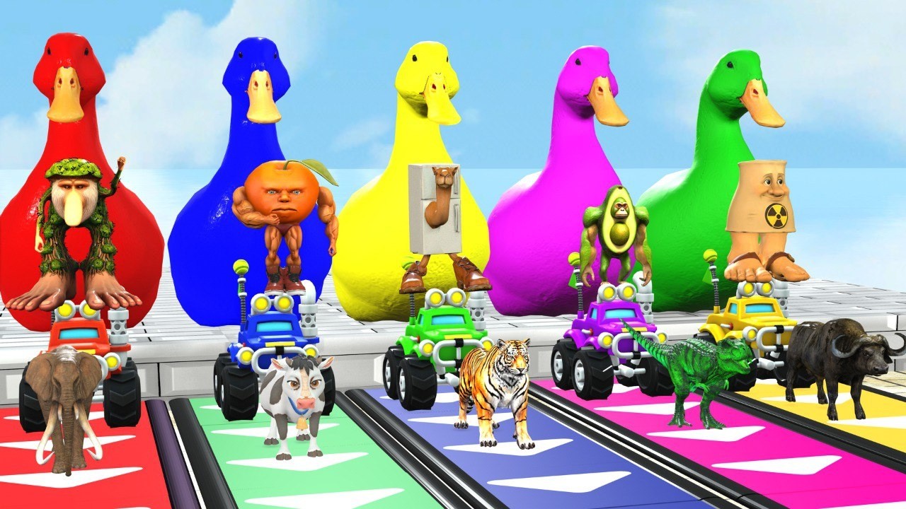 Long Slide Game With Elephant Gorilla Buffalo Hippopotamus Tiger 3d Animal Game Funny 3d Animals