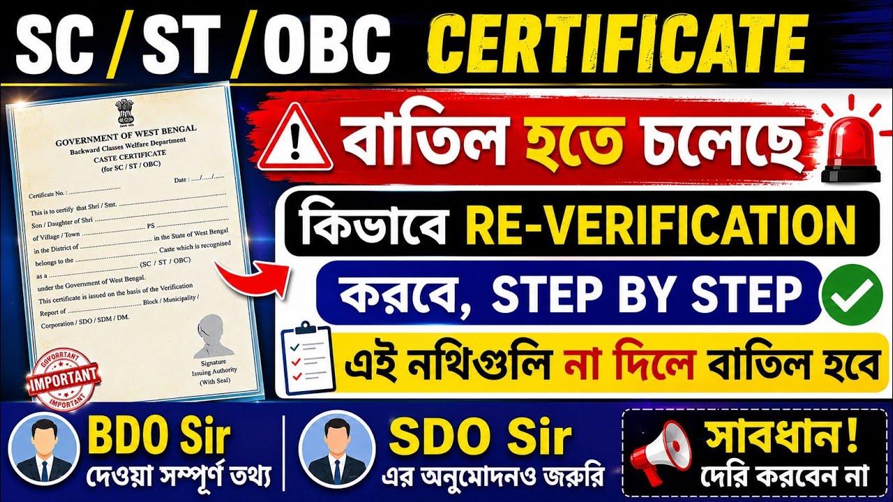 SC ST OBC Caste Certificate Re-Verification কীভাবে করবেন ?পুরনো সার্টিফিকেট Digital করার সঠিক পদ্ধতি