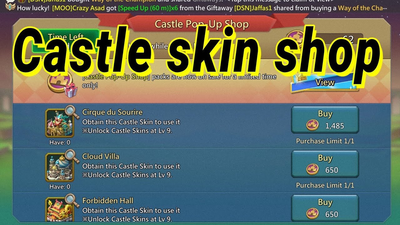 Upcoming castle skin shop lords mobile