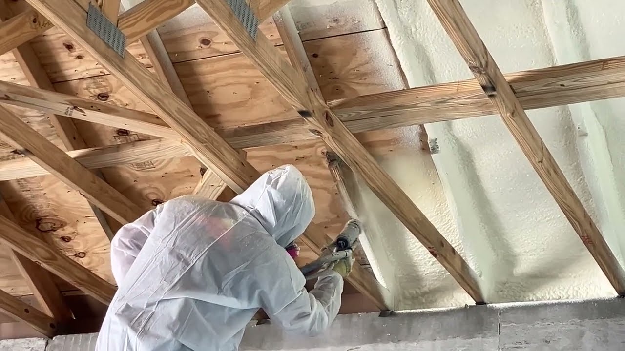 Hybrid spray foam insulation system! Open and closed cell spray foam used together in new home roof.