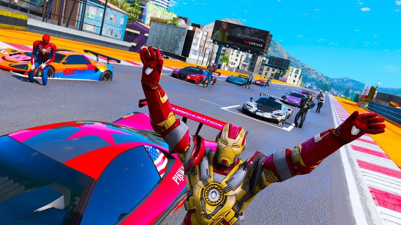 Spiderman Challenge Super Heroes Venom StuntRamp SuperCARS GTAV!Человек Паук и другие Супергероии !