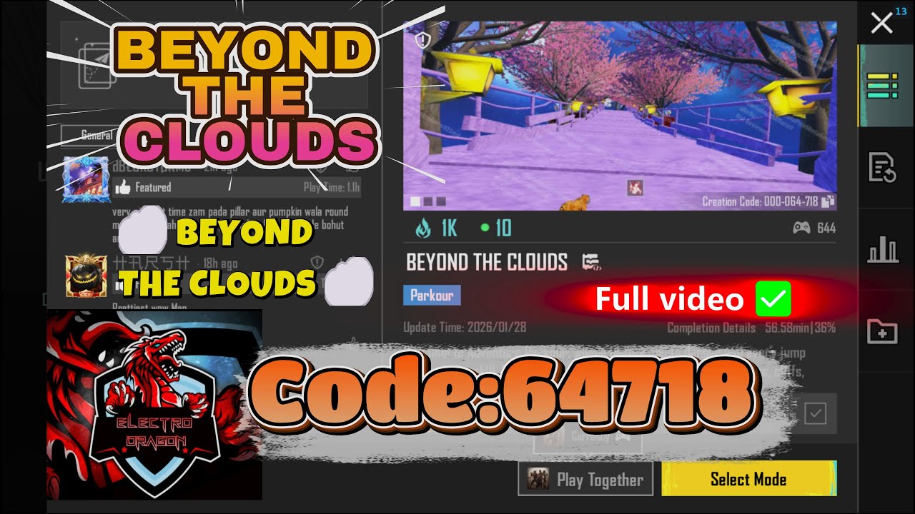 BEYOND THE CLOUDS ☁️🔥 | Sky Adventure BGMI WOW Parkour | Map Code 64718